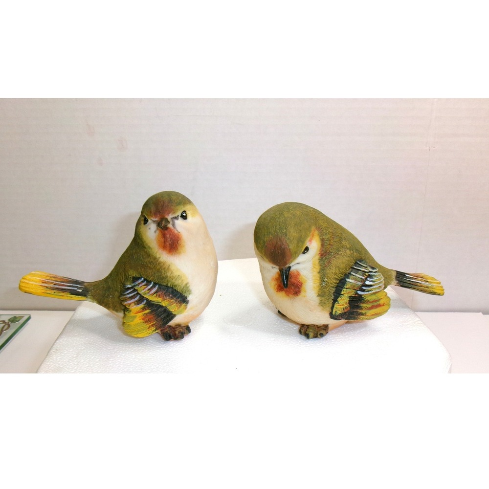 RAZ Imports Green Wood Warbler Bird Figurines Set of 2 Striped Wing Resins Large